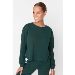 Trendyol Dark Green Corded Cotton T-shirt-Pants Knitted Pajama Set