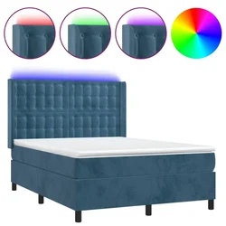 Vidaxl Box spring postelja z vzmetnico LED temno modra 140x200cm žamet