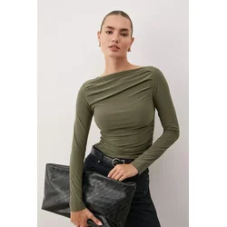 Trendyol Milla ženska bluza Twoaw25Bz00109, maslinasta