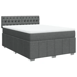Vidaxl Box spring postelja z vzmetnico temno siva 140x200 cm blago