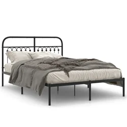 Vidaxl Kovinski posteljni okvir z vzglavjem črn 135x190 cm