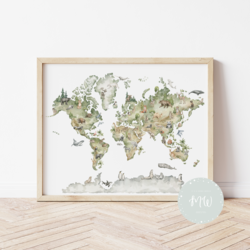 Its a moms world Edukativni poster za decu sa ramom Mapa sa životinjama A5, 3D