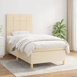 Vidaxl Box spring postelja z vzmetnico krem 100x200 cm blago