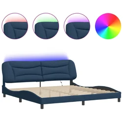 Vidaxl Posteljni okvir z LED brez vzmetnice Hvar moder 200x200 cm blago
