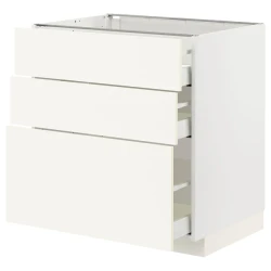 METOD / MAXIMERA Podni element s 3 fioke, bela/Vallstena bela, 80x60 cm