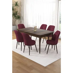 Hanah Home trpezarijski set Pir, sto i 6 stolica, ploča u dekoru drveta Baroque, bordo tkanina Babyface