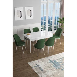 Hanah Home Set Trpezarijski sto i 6 stolica Han, Zeleno-beli