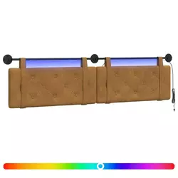 Vidaxl Viseče vzglavje postelje Z LED svetlobo Rjava Žamet