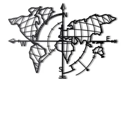 Wallity Zidna dekoracija World Map Compass Led, 65x95 cm, Crna