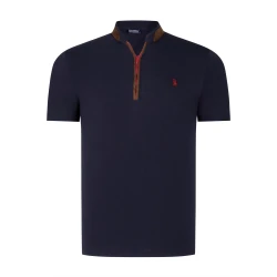 T8571 DEWBERRY ZIPPERED MENS T-SHIRT-PLAIN NAVY BLUE