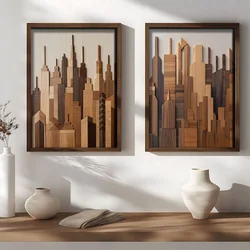 WallXpert set uramljenih MDF slika NAL205-70, siluete nebodera od drveta u nijansama braon, 2 x 50 x 70 cm