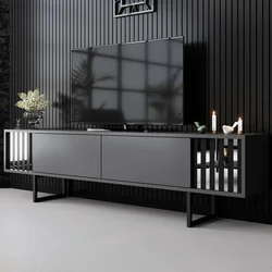 Hanah Home TV Komoda Chrome Line, 180x48x30 cm, Antracit-Crna