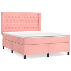 Vidaxl Box spring postelja z vzmetnico roza 140x190 cm žamet