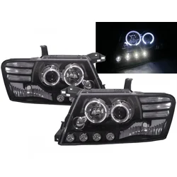 OEM Kristalni farovi Angel / Devil Eyes Mitsubishi Pajero (2001-2006), Crni
