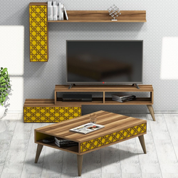 Hanah Home Set nameštaja za dnevnu sobu Planet, 3 komada, Orah-žuti