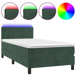 Vidaxl Box spring postelja z vzmetnico LED tem. zelena 100x200cm žamet