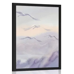 Plakat prelet ptic nad pokrajino - 40x60 silver