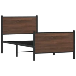 Vidaxl Kovinski posteljni okvir brez vzmetnice rjavi hrast 75x190 cm