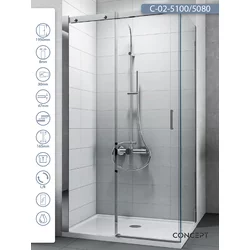CONCEPT Tuš kabina Titan, Providno staklo 8mm, Srebrni ram, 100x80x195cm