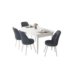 Hanah Home trpezarijski set Via, sto na razvlačenje i 4 stolice, bela ploča, dimno siva tkanina Jerry