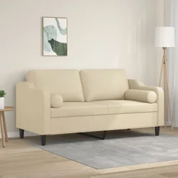 Vidaxl Kavč dvosed z blazinami krem 140 cm blago