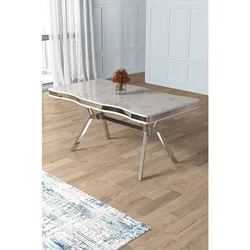 Hanah Home trpezarijski sto Vae, 160 × 90 cm, ploča u dekoru belog mermera, hromirane noge