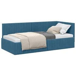 Vidaxl Kotna postelja z vzglavjem Modra 90 cm x 200 cm Žamet