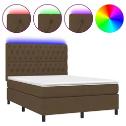 Vidaxl Box spring postelja z vzmetnico LED temno rjava 140x190cm blago