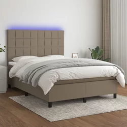 Krevet box spring s madracem LED smeđesivi 140x190 cm tkanina