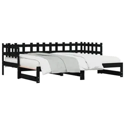 Vidaxl Izvlečna dnevna postelja črna 2x(90x200) cm trdna borovina