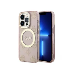 GUESS IML Glitter Peony Gold Maska za telefon iPhone 14 Pro, MagSafe, Roze