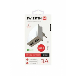 PUNJAC ZA MOBILNI 2XUSB 3A+KABL TYPE C 1.2M BELA SWISSTEN