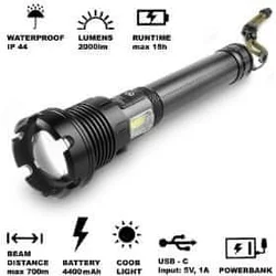 Retlux - LED punjiva baterijska lampa sa funkcijom powerbanke LED/4400 mAh 2200 lm IP44