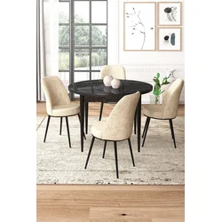 Hanah Home Set Trpezarijski sto i 4 stolice, Bež-crni