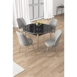 Hanah Home trpezarijski set Osle, sto i 4 stolice, ploča u dekoru crnog mermera, hromirane noge, siva tkanina Babyface