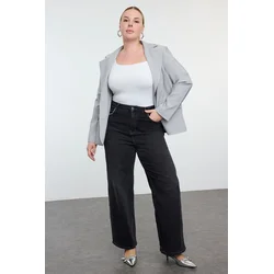 Trendyol Curve Anthracite High Waist Pockets Stoned Wide Leg Plus Size Jeans