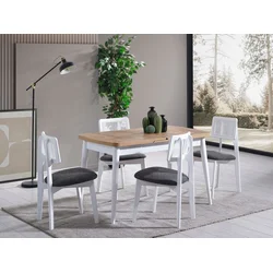 Hanah Home Trpezarijski sto na razvlačenje i stolice Milla, 127-156 cm, 4 stolice, Beli