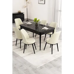 Hanah Home Nix produživi trpezarijski sto i 4 stolice, crni mermer/krem