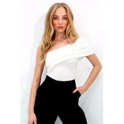 Trend Alacati Stili Ženska bluza bez rukava Alc-X13468, Brod izrez, Bela