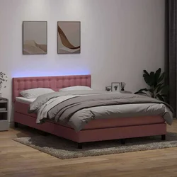 Box Spring krevet s madracem i LED ružičasti 140x220 cm baršun