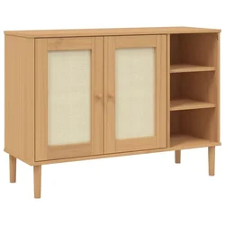 Vidaxl Komoda SENJA videz ratana rjava 112x40x80 cm trdna borovina