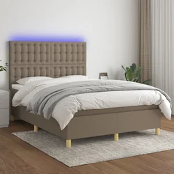 Krevet box spring s madracem LED smeđesivi 140x200 cm tkanina