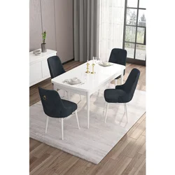 Hanah Home trpezarijski set Are, sto na razvlačenje i 4 stolice, bela ploča, antracit tkanina Babyface