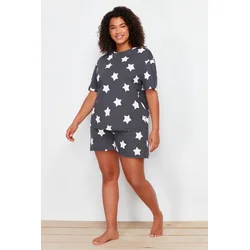 Trendyol Curve Anthracite Star Printed Knitted Pajamas Set