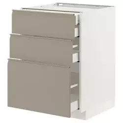 METOD / MAXIMERA Pod.elem.3front/2dnj/1srd/1vis.fiok, bela/Upplöv tamnobež, mat, 60x60 cm