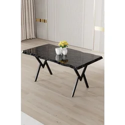 Hanah Home trpezarijski sto Zerra, 130 × 80 cm, ploča u dekoru crnog mermera, crne noge