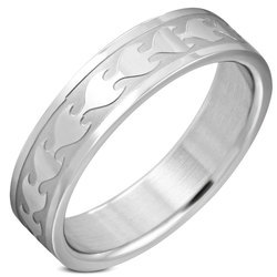 Prsten od nehrđajućeg čelika srebrne boje - sjajni urezani plamen, 6 mm