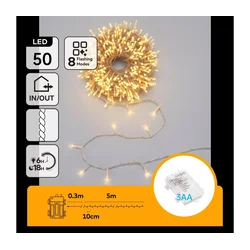 Aigostar - LED spoljašnji božićni lanac 50xLED/8 funkcija 3xAA 5,3m IP44 topla bela