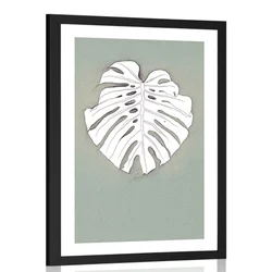 Plakat s paspartujem monstera na zelenem ozadju - 30x45 silver