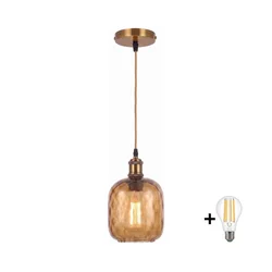 BRILAGI - LED luster na sajli RETRO GLASS 1xE27/60W/230V prečnik 14 cm zlatna/dimljeno braon